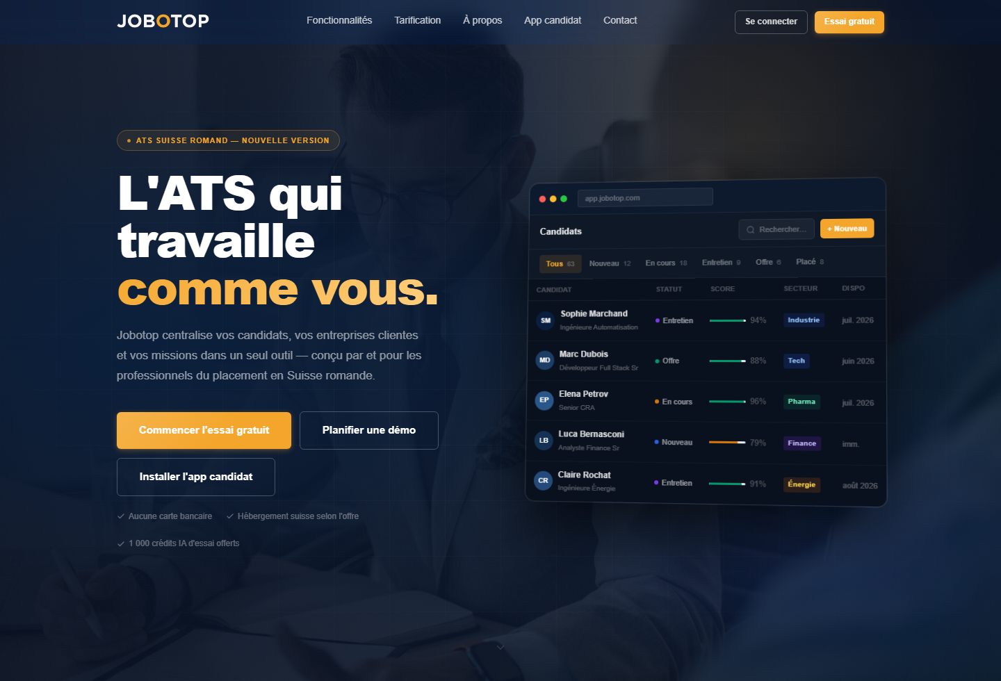 Capture publique de la plateforme ATS Jobotop